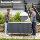 Two men lifting the 180 Gal gray outdoor deck box with side handles, showcasing its portable and lockable design.