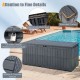 Gray 180 Gal outdoor deck box with rounded corners, lockable design, and wicker texture for secure storage and seating.