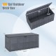 180 Gal outdoor deck box in gray with lid, handles, and wicker texture for secure storage and extra seating.