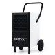 Portable commercial dehumidifier in black with large wheels, designed for easy transport across various large spaces.