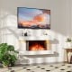 Wall-mounted electric fireplace with 3-sided glass, 12 flame colors, and modern floating mantel for cozy ambiance.