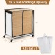 Natural 18.5 Gal laundry hamper features a 2-section design, lid, and lockable wheels for easy sorting and mobility.