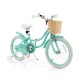 18-inch kids bike in green with training wheels, adjustable seat, and front basket for carrying toys and snacks.
