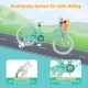 18-inch kids bike in green with training wheels, hand brake, and front basket for dolls and snacks, perfect for safe.