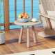 Round 18-inch outdoor side table made of solid mahogany wood, featuring a sleek surface, perfect for snacks and drinks.