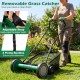 18-inch push reel lawn mower with removable grass catcher, adjustable strap, and comfortable grip for easy mowing.