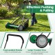 18-inch push reel lawn mower with foam-padded handle and large treaded tires for easy maneuverability and comfort.