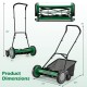 18-inch push reel lawn mower with removable grass catcher, adjustable height, and anti-slip wheels for easy mowing.