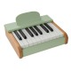 Wooden tabletop piano for kids with 18 keys in green, featuring a removable music stand for educational fun.
