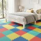 Colorful interlocking EVA foam floor tiles with borders provide comfort and protection for living rooms and home gyms.