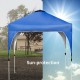 Height adjustable blue pop-up canopy tent, 6.6'x6.6', offers sun protection for outdoor activities with a portable.