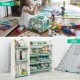 Multi-layer shelf of the green kids toy storage organizer, featuring a unique design for easy access and organization.