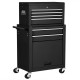 Rolling cabinet storage chest in black, made of durable steel with lockable drawers and wheels for easy mobility.