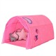 Pink kids play tent with starry sky design, mesh windows, and double net curtains, perfect for indoor and outdoor fun.
