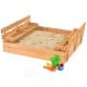 Kids wooden sandbox with foldable bench seats, made of fir wood, suitable for 3-4 children, features a bottomless.