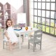 Kids 5-piece wooden table and chair set in white, perfect for playroom activities and safe for toddlers aged 2-6.