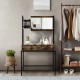 Industrial vanity table in bag-brown with adjustable mirror, spacious drawer, and storage for cosmetics in a stylish.