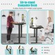Electric height adjustable standing desk in black, showcasing sitting and standing positions for ergonomic workspace.