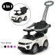 3-in-1 ride-on push car in white with removable parental handle, music steering wheel, and storage for toddlers.