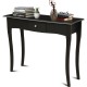 Elegant black console table with storage drawer, crafted from acacia wood and MDF, perfect for hallway or living room.