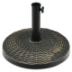 Patio market umbrella base stand with rattan design, 27 lbs weight, and adjustable steel tube for stability.