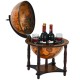 Globe wine bar stand with brown finish, holds 3 wine bottles and glasses, perfect for dining and living room storage.