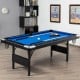 6-foot foldable billiard pool table with blue felt, steel legs, and complete accessories for compact recreation.