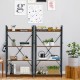 Industrial 4-tier bookshelf in rustic brown with adjustable shelves and hooks, perfect for stylish storage in any room.
