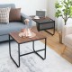 Nesting coffee tables in rustic brown with a wide tabletop and side pocket, perfect for living room or bedroom use.