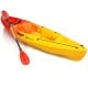 Single sit-on-top kayak in yellow and red with detachable aluminum paddle, ideal for fishing and leisure activities.
