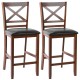 Set of 2 wooden bar stools with PU leather seats, 25-inch height, ideal for kitchen or dining room use.