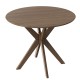 Round wood dining table with intersecting pedestal base, durable MDF top, and solid wood legs for stability, ideal for.