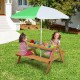 Kids enjoying the 3-in-1 outdoor picnic water sand table with umbrella, perfect for playtime in the yard.