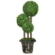 Triple ball artificial topiary tree with vibrant green PE leaves in a decorative cement-filled pot for indoor and.