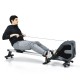 Folding magnetic rowing machine with aluminum rail, adjustable resistance, and ergonomic seat for full-body workouts.