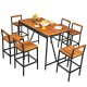 7-piece acacia wood patio bar set with 6 stools, featuring an umbrella hole, ideal for outdoor dining and gatherings.