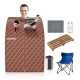 Portable personal steam sauna tent with remote control, 3L steamer, and folding chair for convenient home relaxation.