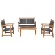 Four-piece outdoor patio rattan furniture sofa set with acacia wood frame, ideal for garden or poolside relaxation.