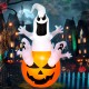 Inflatable 6 feet Halloween decoration featuring a ghost and pumpkin, with LED light for outdoor festive ambiance.