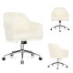 Fluffy faux fur vanity office chair in beige with a sturdy metal base, adjustable height, and ergonomic design for.