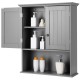 Wall-mounted dark gray bathroom storage cabinet with two doors, open shelf, and adjustable middle shelf for compact.
