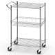 3-tier rolling utility cart with adjustable shelves and handle bar, ideal for kitchen, office, or garage storage.