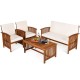 4-piece patio furniture set featuring acacia wood frame, beige cushions, and a coffee table, perfect for outdoor.