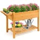 Elevated planter box made of fir wood with 8 grids, featuring a folding tabletop, ideal for patio gardening.