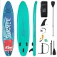 10-foot inflatable stand-up paddle board in teal with floral design, complete with paddle, fins, and carrying bag for.