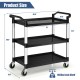3-shelf utility service cart with aluminum frame, 490lbs capacity, and rolling casters for easy transport in various.