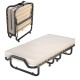 Folding rollaway bed with memory foam mattress, compact design, sturdy metal frame, ideal for guests in small spaces.