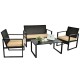 4-piece patio rattan furniture set with cushioned sofa and coffee table, perfect for outdoor and indoor use.
