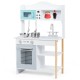 Kids kitchen playset with solid wood, colorful design, includes pot, pan, spatula, and sink for imaginative cooking fun.