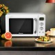 Compact 0.9 Cu.ft retro countertop microwave oven in white with LED display, ideal for small apartments and offices.